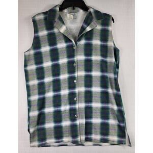 Vintage Backroad Blues Women's Size M Sleeveless Button-Up Blouse Purple Green